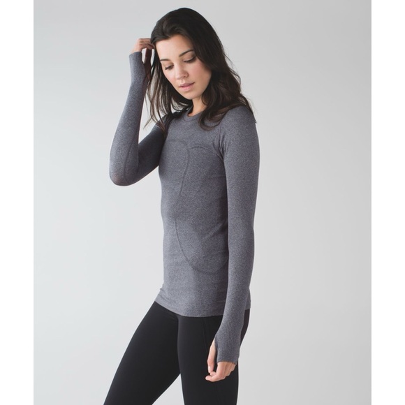 Lululemon Swiftly Tech Long Sleeve Heathered Black Grey Activewear Workout Gym - Picture 1 of 11